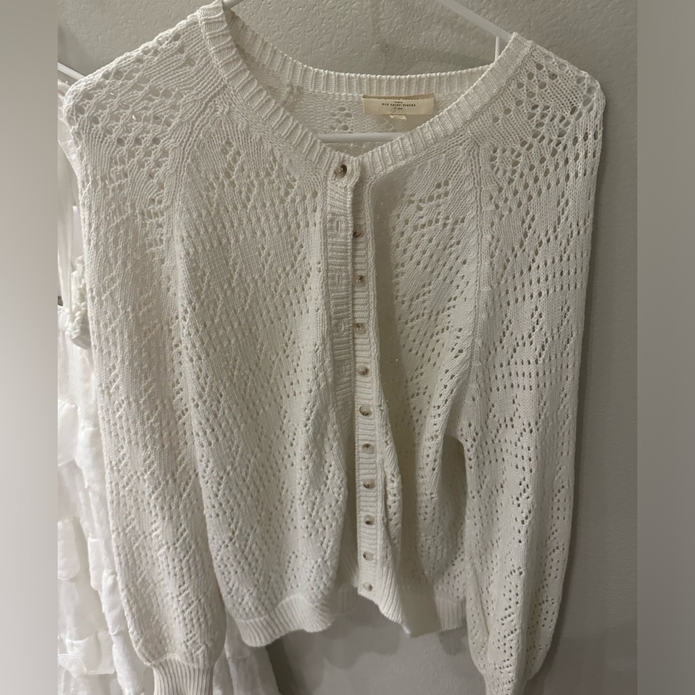Sezane Cream Openwork Knit Button Cardigan - Picture 3 of 4
